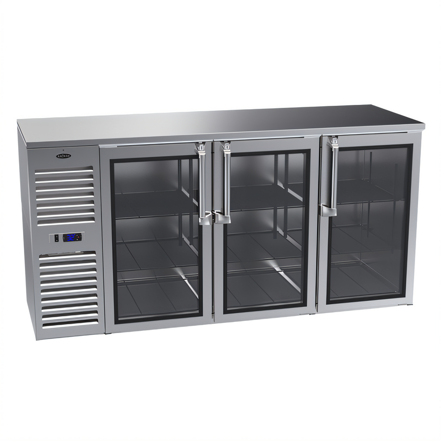 Product image #1 for Krowne NS72 Three-Section Narrow Door Refrigerated Back Bar Storage Cabinet, 72-Inch, Self-Contained Side-Mounted