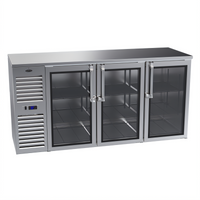 Krowne NS72 Three-Section Narrow Door Refrigerated Back Bar Storage Cabinet, 72-Inch, Self-Contained Side-Mounted