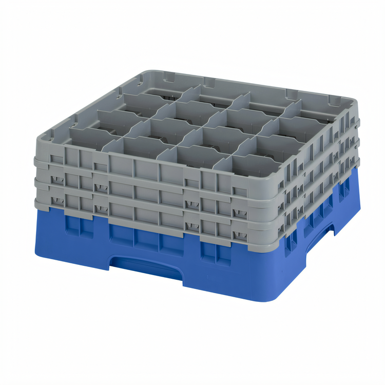Product image #2 for Cambro Camrack Full Size 16-Compartment Glass Rack with 3 Soft Gray Extenders, Blue