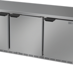 Thumbnail image #1 for Beverage Air WTR72AHC-FLT 72-Inch 3-Section Stainless Steel Worktop Refrigerator, Flat Top, 3 Solid Doors