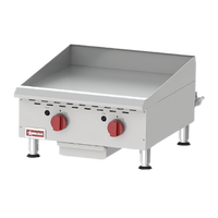 Omcan Countertop Stainless Steel Natural Gas Griddle with Thermostatic Control, 24 x 20-Inch Cooking Area, 60,000 BTU