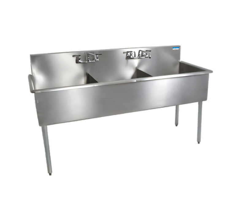 Product image #1 for BK Resources Budget 3-Compartment Stainless Steel Sink with 24 x 24 x 12 Inch Bowls, 8 Inch Backsplash, and Legs
