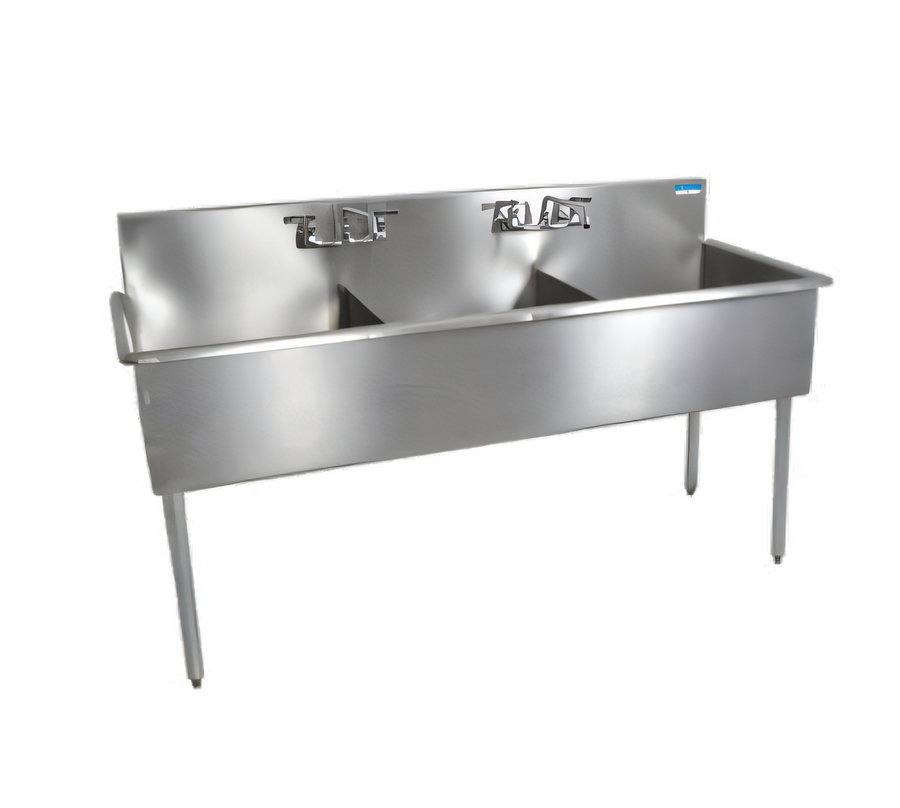 Product image #1 for BK Resources Budget 3-Compartment Stainless Steel Sink with 24 x 24 x 12 Inch Bowls, 8 Inch Backsplash, and Legs