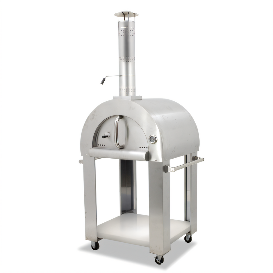 Product image #1 for Omcan Stainless Steel Wood-Burning Pizza Oven with 25.19 x 29.5-Inch Brick Cooking Area
