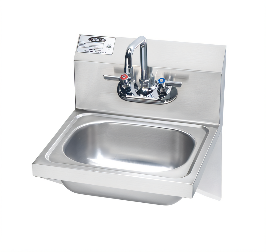 Product image #1 for 15-3/4-Inch Wall-Mount Stainless Steel Hand Sink with Low-Lead Gooseneck Faucet and Backsplash