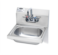 15-3/4-Inch Wall-Mount Stainless Steel Hand Sink with Low-Lead Gooseneck Faucet and Backsplash