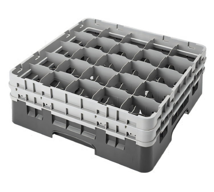 Product image #2 for Cambro Camrack® Full Size Low-Profile 25-Compartment Glass Rack with 2 Soft Gray Extenders, Red
