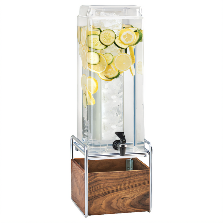 Product image #1 for Cal-Mil Mid-Century 3-Gallon Single Beverage Dispenser with Ice Chamber, Lid, Spigot, Walnut Base, and Chrome Frame