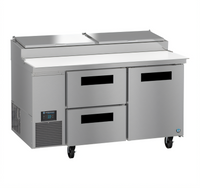 Hoshizaki Steelheart 60-Inch Two-Section Refrigerated Pizza Prep Table with Door and Drawers