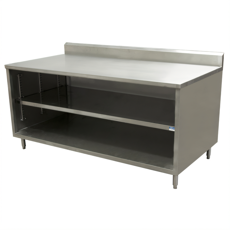 Product image #1 for BK Resources 72-Inch x 30-Inch Stainless Steel Chef Table with 5-Inch Back Riser and Open Front Cabinet Base