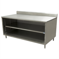 BK Resources 72-Inch x 30-Inch Stainless Steel Chef Table with 5-Inch Back Riser and Open Front Cabinet Base
