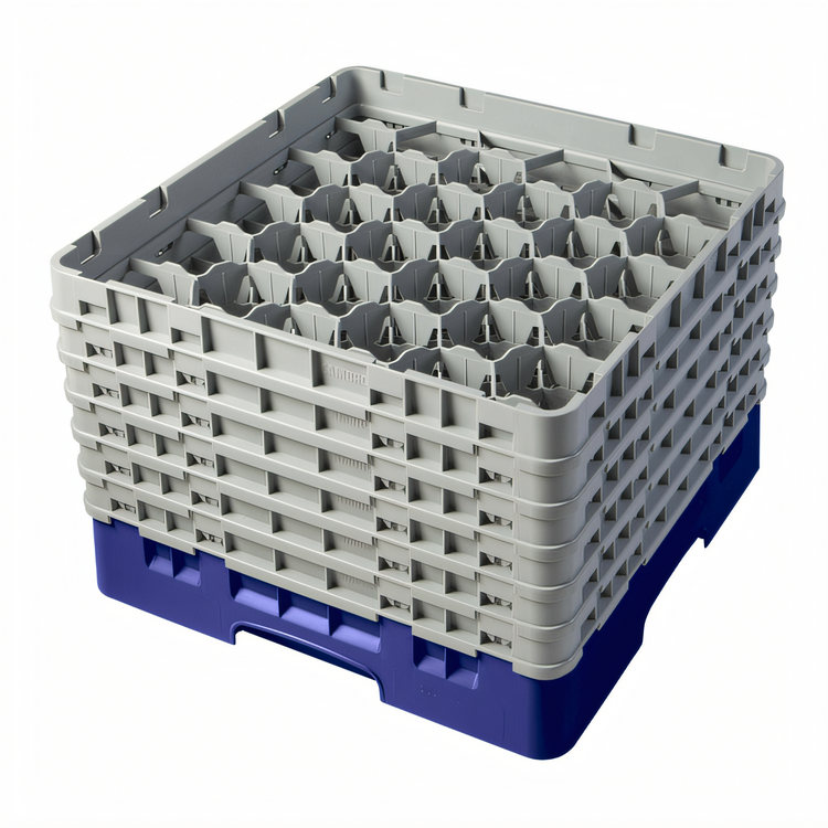 Product image #2 for Cambro Camrack 30-Compartment Full Size Glass Rack with 6 Soft Gray Extenders, Navy Blue