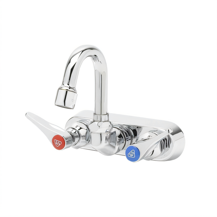 Product image #1 for T&S Brass Wall-Mount Workboard Faucet, 4-Inch Centers, Swivel Gooseneck Spout, Cerama Cartridges