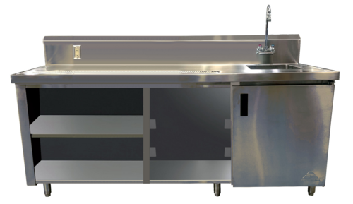 Product image #1 for Advance Tabco 72-Inch Stainless Steel Beverage Table with Right-Side Sink, Glass Rack, and Enclosed Base