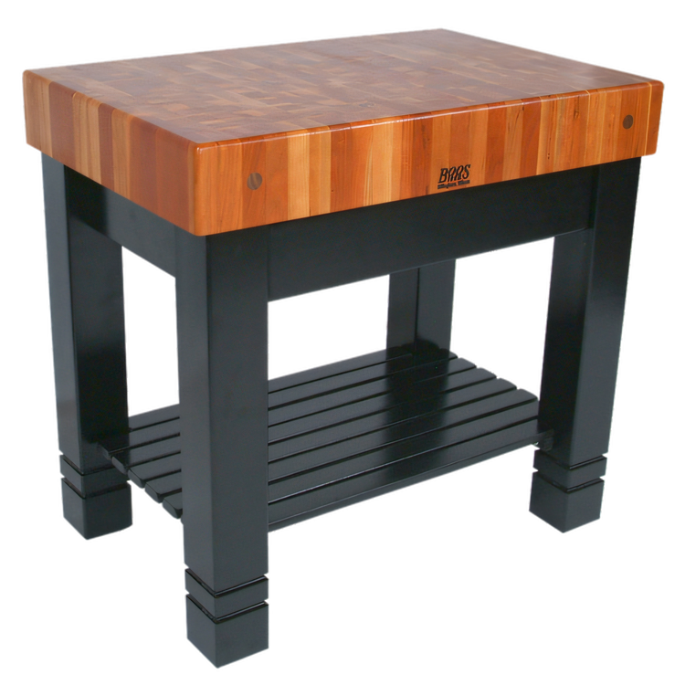 Product image #1 for John Boos Rouge et Noir 36" x 24" End Grain Cherry Butcher Block Work Table with Drawer and Shelf