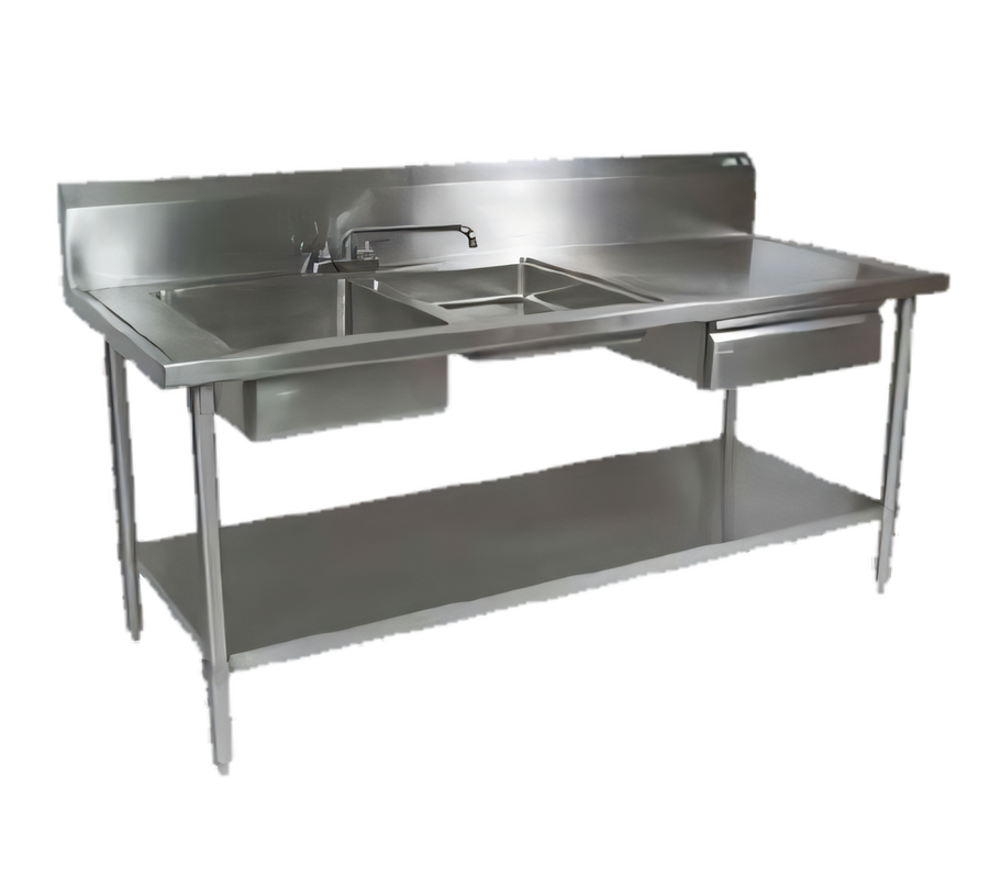 Product image #1 for John Boos 72-Inch Stainless Steel 2-Compartment Prep Table Sink with Left-End Sinks, 10-Inch Backsplash, Drawer, and Cutting Board