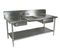 John Boos 72-Inch Stainless Steel 2-Compartment Prep Table Sink with Left-End Sinks, 10-Inch Backsplash, Drawer, and Cutting Board