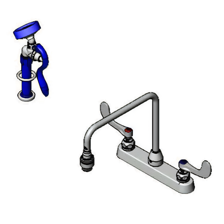 Product image #1 for T&S Brass B-2346 8-Inch Center Deck Mount Pre-Rinse Workboard Faucet with Spray Valve and Vacuum Breaker Gooseneck