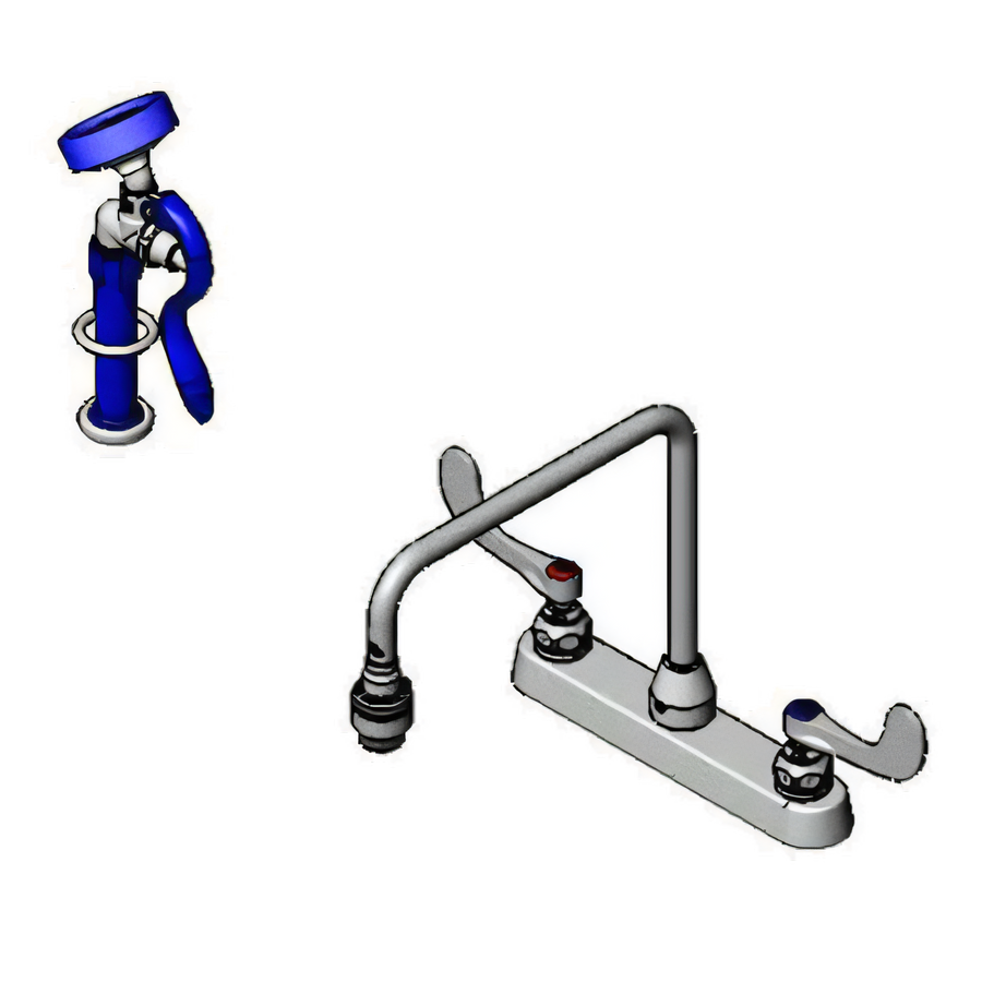 Product image #1 for T&S Brass B-2346 8-Inch Center Deck Mount Pre-Rinse Workboard Faucet with Spray Valve and Vacuum Breaker Gooseneck