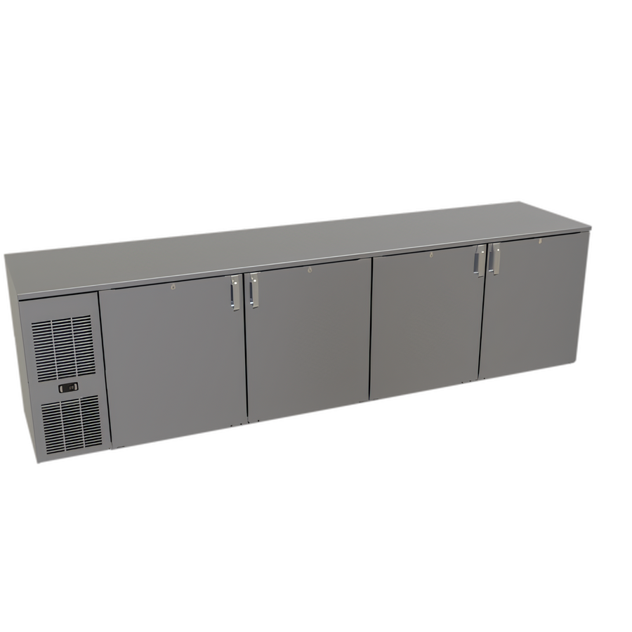 Product image #1 for Glastender 108-Inch Four-Section Front-Serviced Low-Profile Back Bar Cooler with Self-Contained R290 Refrigeration