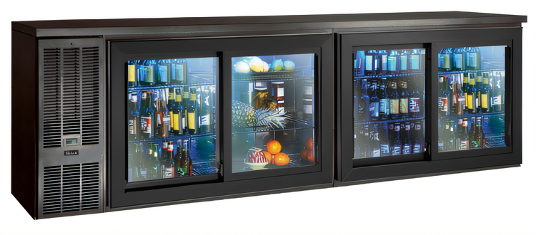 Product image #2 for Perlick Four-Section Sliding Glass Door Refrigerated Back Bar Cabinet, 108-Inch, Self-Contained Side-Mount