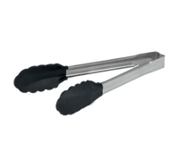 12-Inch One-Piece Heavy-Gauge Stainless Steel Utility Tongs with Black Nylon Ends