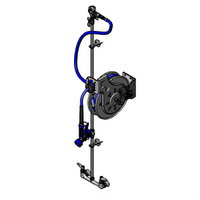 T&S Brass Wall-Mounted Open Stainless Steel Retractable Hose Reel System with 35-Foot Hose and Mixing Faucet