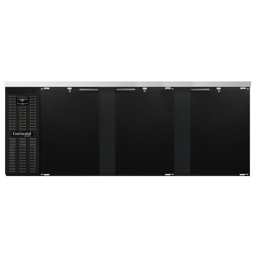 Product image #1 for Continental Refrigerator BB90N 90" Black Enamel Three-Door Refrigerated Back Bar Cooler