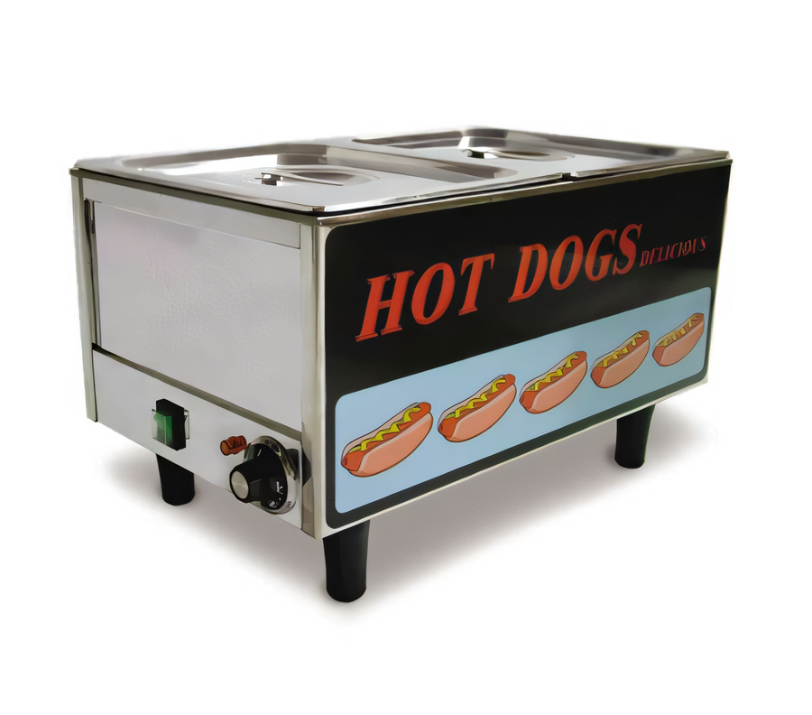 Product image #1 for Omcan Tabletop Side-by-Side Hot Dog Steamer and Bun Warmer, 50 Hot Dogs / 30 Buns, 120V