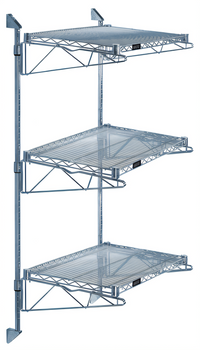 Quantum Wall-Mounted Cantilever Starter Shelving Unit with 3 Wire Shelves, Gray Epoxy Antimicrobial Finish