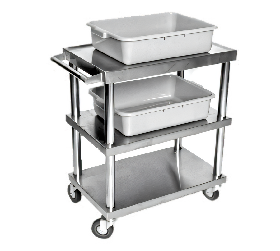Product image #1 for Klinger's Trading Open Utility Bus Cart, 3 Bus Tray Capacity, 430 Stainless Steel