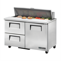 True 48-Inch Stainless Steel Sandwich/Salad Prep Table Refrigerator with 1 Door, 2 Drawers, and 12 Sixth-Size Pan Top