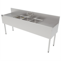 Top Shelf TS Series Triple-Compartment Stainless Steel Underbar Sink Unit with Left and Right Drainboards, 72 Inch