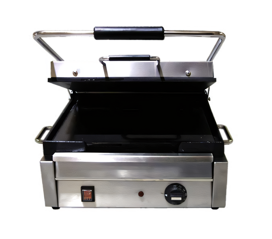 Product image #1 for Omcan USA Commercial Countertop Electric Panini Grill/Press with 12 x 15 Inch Smooth Cast Iron Plates
