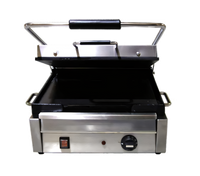 Omcan USA Commercial Countertop Electric Panini Grill/Press with 12 x 15 Inch Smooth Cast Iron Plates