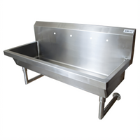 BK Resources Two-Station Wall-Mounted Hand Wash Sink with 8-Inch Deep Bowl, 48 Inches Wide, 304 Stainless Steel