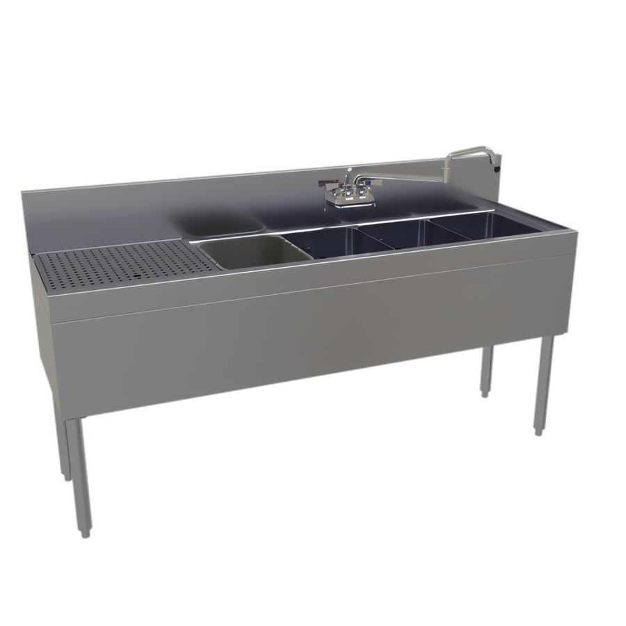 Product image #1 for Glastender Four-Compartment Underbar Sink Unit with Left Drainboard, 66-Inch x 19-Inch