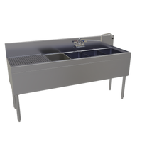 Glastender Four-Compartment Underbar Sink Unit with Left Drainboard, 66-Inch x 19-Inch