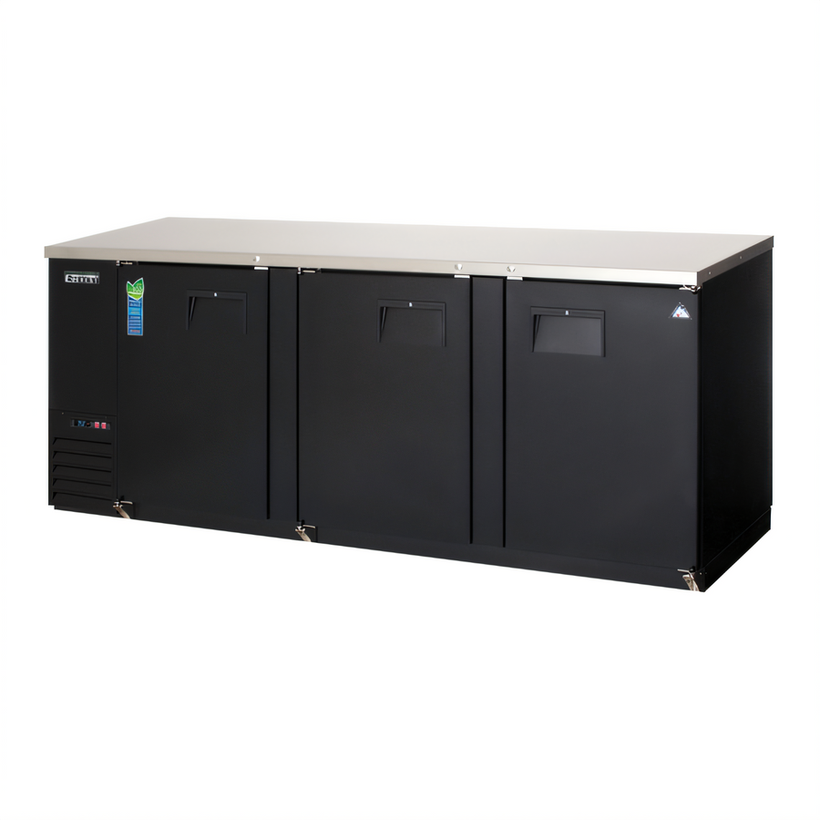Product image #1 for Everest Refrigeration EBB90 Three-Section Back Bar Refrigerator, 89-1/4 Inch Wide, 32 Cu. Ft., Black Vinyl