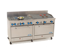 Comstock-Castle 72-Inch Commercial Gas Range with 6 Star Burners, 36-Inch Char-Broiler, and 2 Extra-Wide Ovens