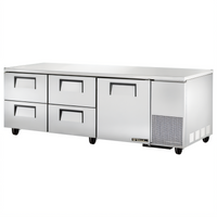 True 93-1/4-Inch Stainless Steel Deep Undercounter Refrigerator with 1 Door and 4 Drawers, Side-Mounted Self-Contained Refrigeration