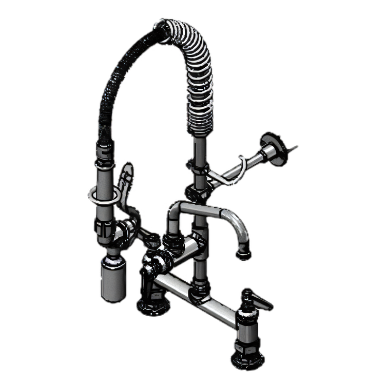 Product image #1 for T&S Brass Mini Pre-Rinse Deck Mount Mixing Faucet with 8" Swing Nozzle and Low-Flow Spray Valve