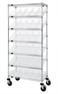 Quantum 36-Inch Wide Mobile Wire Shelving Bin System with 30 Clear Bins
