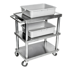 Thumbnail image #1 for Klinger's Trading CS3SM-CART Open Utility Bus Cart, 3-Tray, 430 Stainless Steel, 250 lb. Capacity, 26-1/2"W x 16-1/2"D x 32-1/2"H
