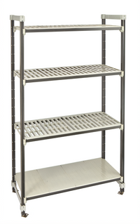 Cambro Camshelving Elements XTRA High Density Top Rail Stationary Starter Unit, 24 in. D x 54 in. L x 81 in. H, 4-Tier, 3 Vented + 1 Solid, Speckled Gray