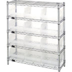Thumbnail image #1 for Quantum WR5-39-1236-209CL Bin Wire Shelving Center, 5 Shelves with 12 Clear Bins, 12" D x 36" W x 39" H, Chrome-Plated