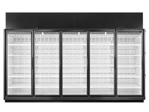 Product image #1 for True 5-Section Medium Temperature Glass Door Merchandiser, Self-Contained, Black Exterior/White Interior, 208-240V