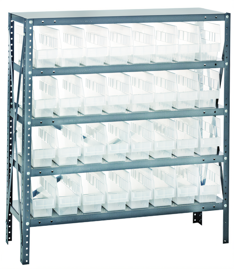 Product image #1 for Quantum Heavy-Duty Galvanized Stationary Wire Shelving Unit, 36 in. x 18 in. x 39 in., 5 Shelves with 32 Clear Bins