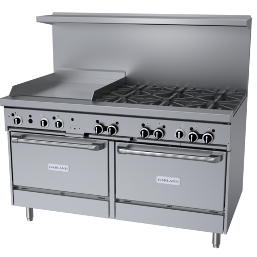 Product image #1 for Garland GFE Starfire Pro 60-Inch Gas Restaurant Range with 6 Open Burners, 24-Inch Thermostatic Griddle, Convection Oven and Standard Oven