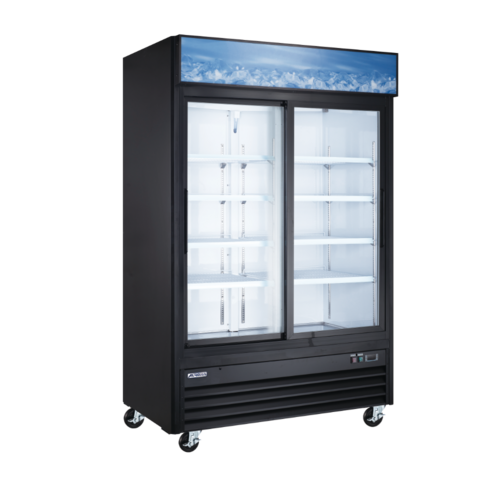 Product image #1 for Aurora 45 Cu. Ft. Two-Section Black Glass Door Merchandiser Refrigerator